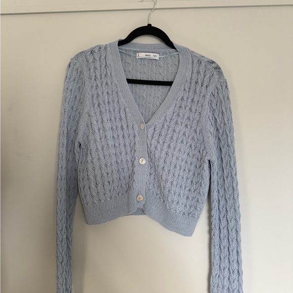 Mango Sweaters - Mango Light Blue Cable Knit Cardigan
